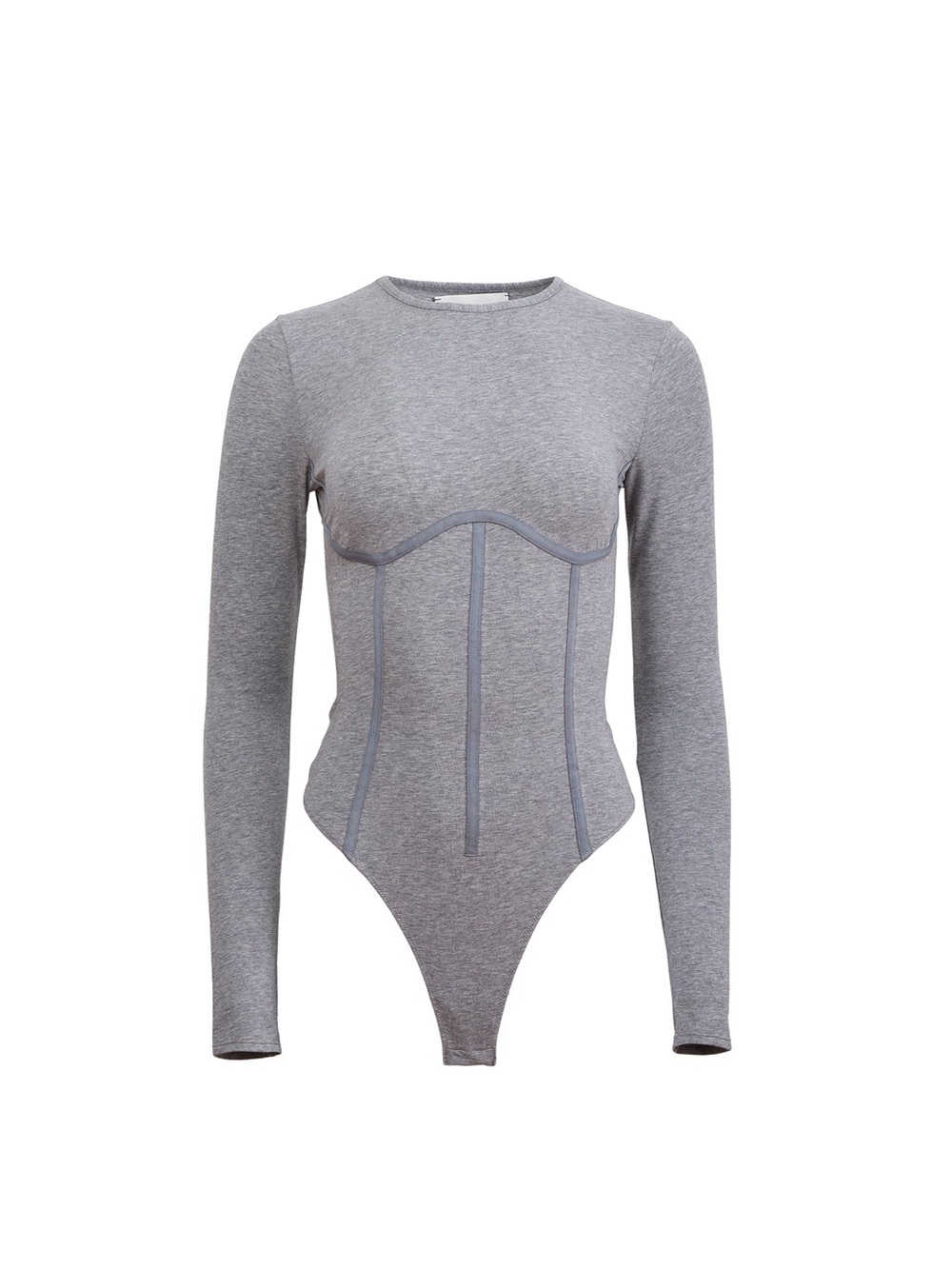 Fleur du Mal Gray Long-Sleeve Corset Seam Bodysuit Size XL GUC Organic Cotton